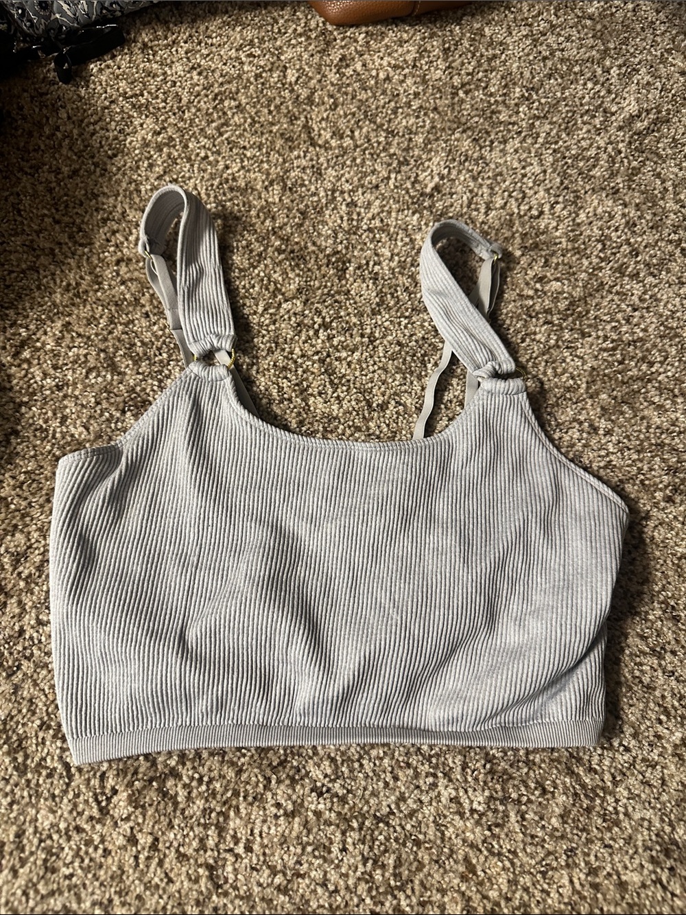 Aerie Ribbed Light Gray Cropped Tank Top